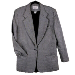Spiegel Houndstooth Wool Blend One Notched Long Sleeve Button Front Blazer